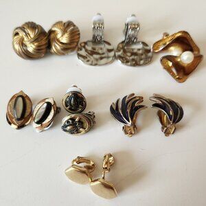 ✨ Lot of 7 Clip-On Earrings | Gold & Black, Pearl Accent, Retro Style